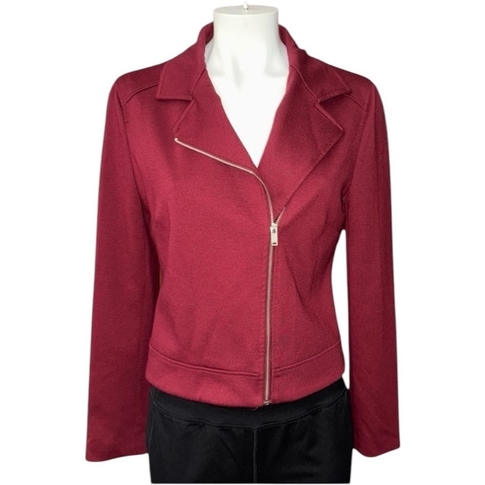 JULES & LEOPOLDO WOMENS SM PETITE BURGUNDY BLAZER JACKET W/ ANIMAL PRINT CAMI